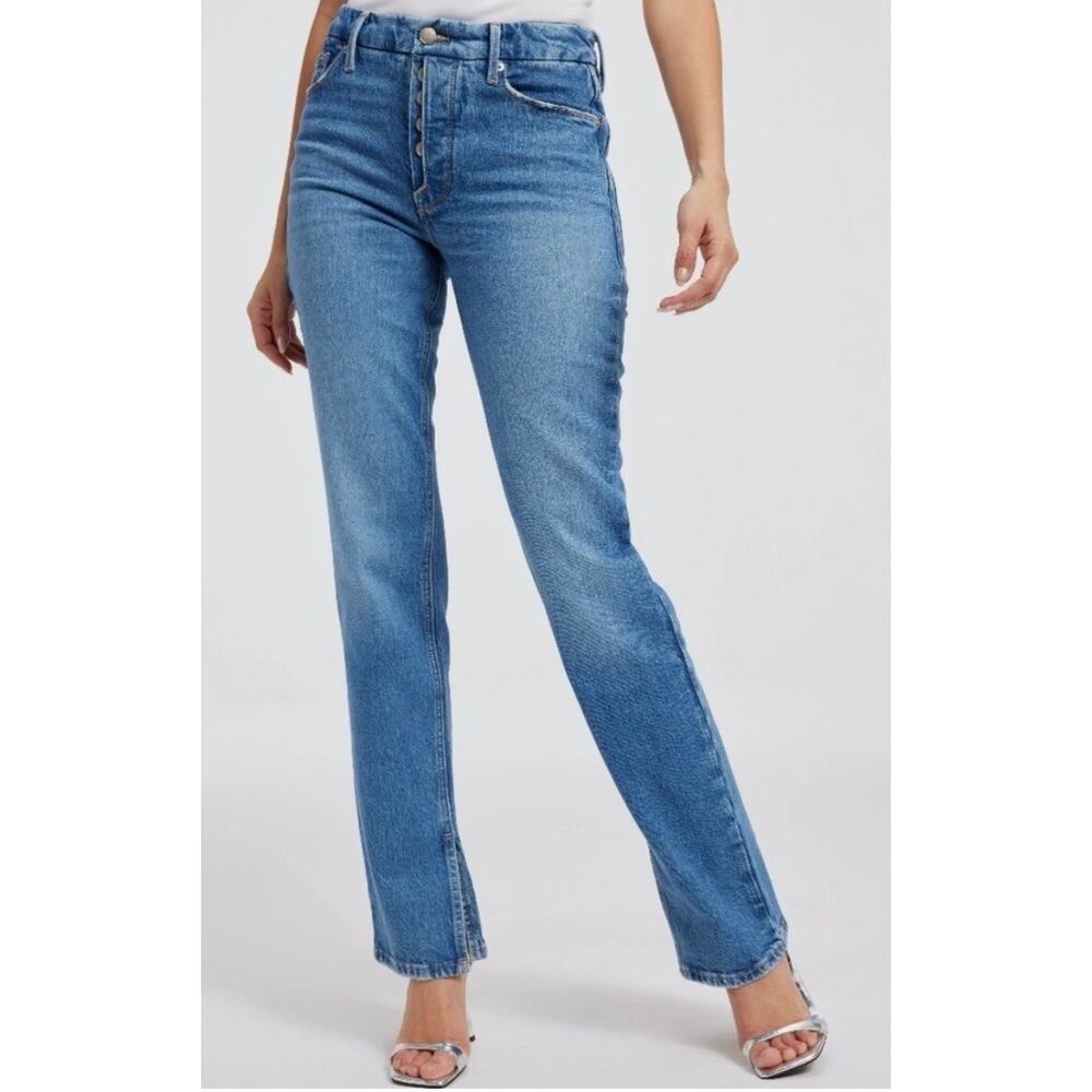 Good American Good Curves Straight Jeans Button Fly Split Hem‎ 12
